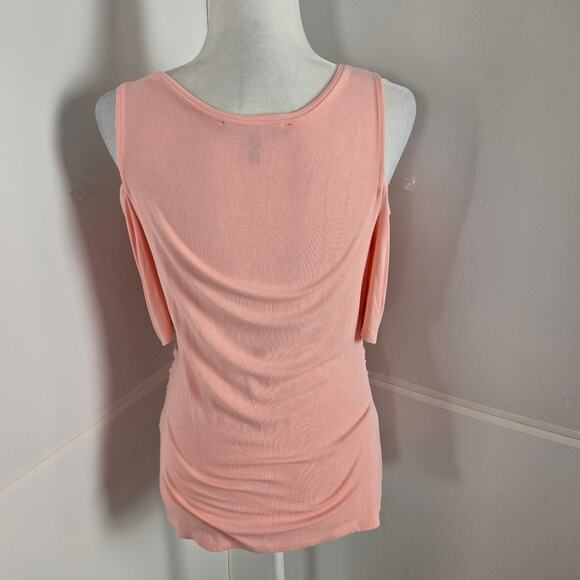 🎄 White House Black Market EUC Rio Elbow Sleeve Cold Shoulder Top Small pink - Picture 5 of 16
